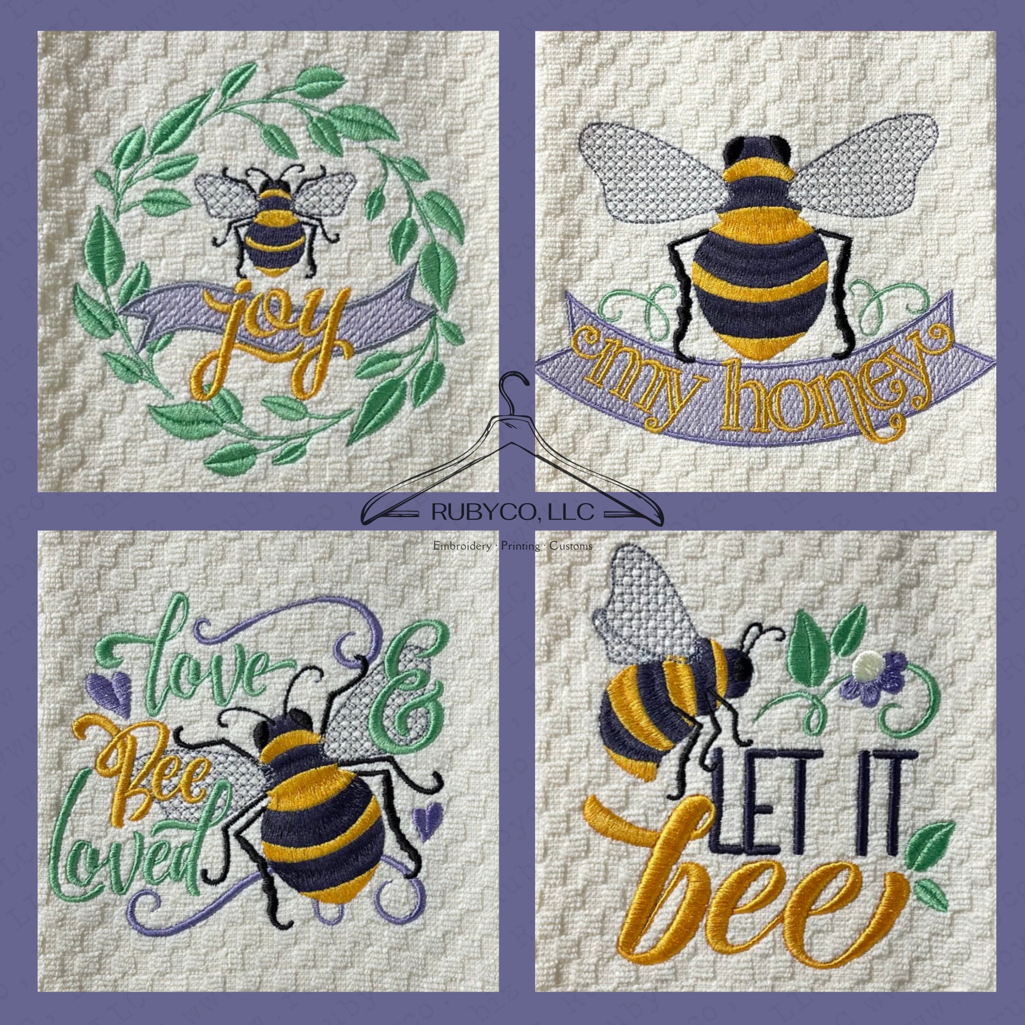 Bee Happy Embroidered Kitchen Towels