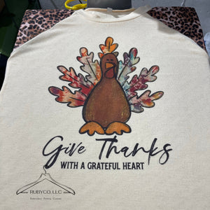 Give Thanks Turkey - Ladies Fit Leopard Raglan T-shirt