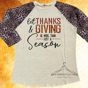 Let Thanks & Giving - Ladies Fit Leopard Raglan T-shirt