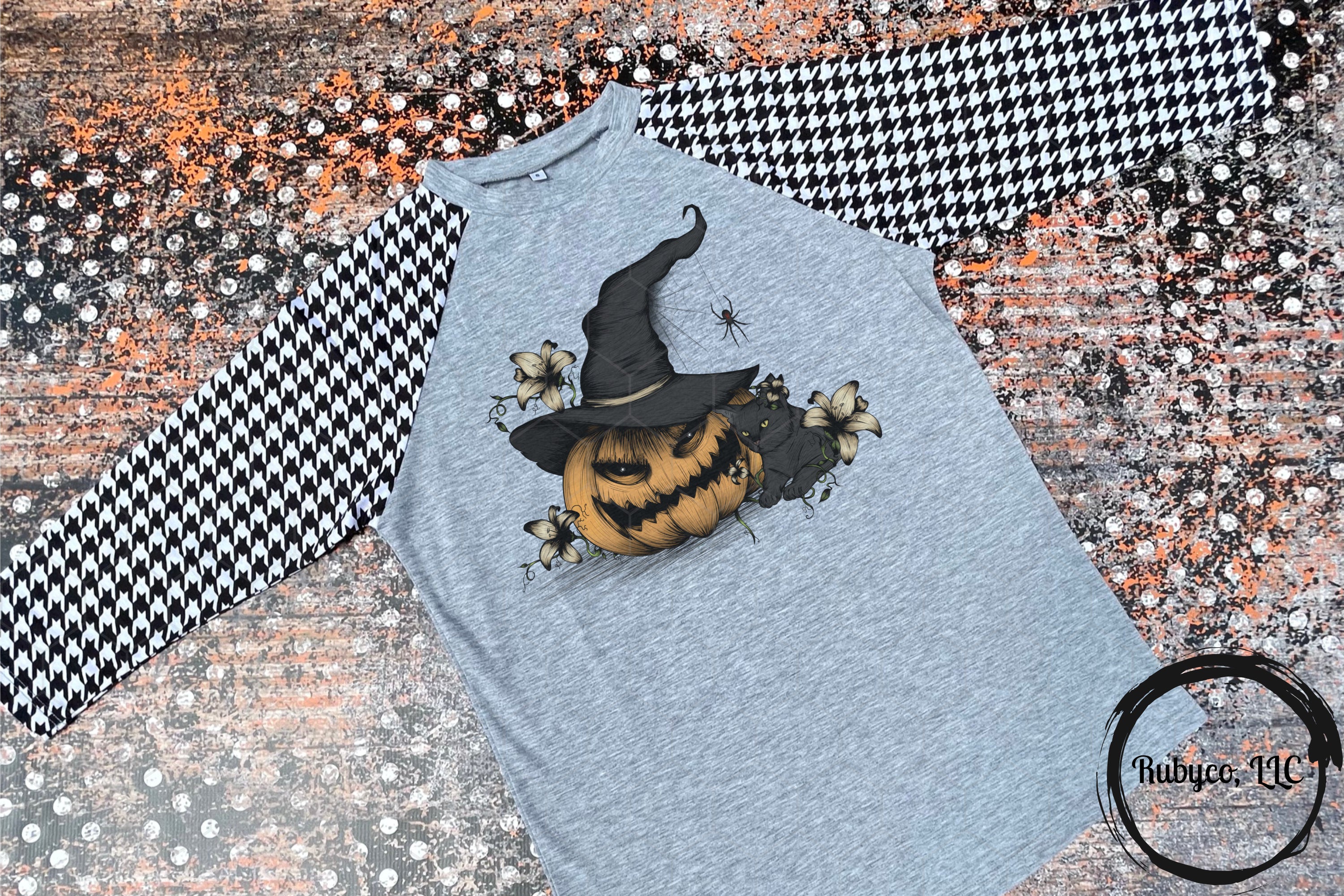 Spooky Pumpkin Houndstooth Raglan T-shirt