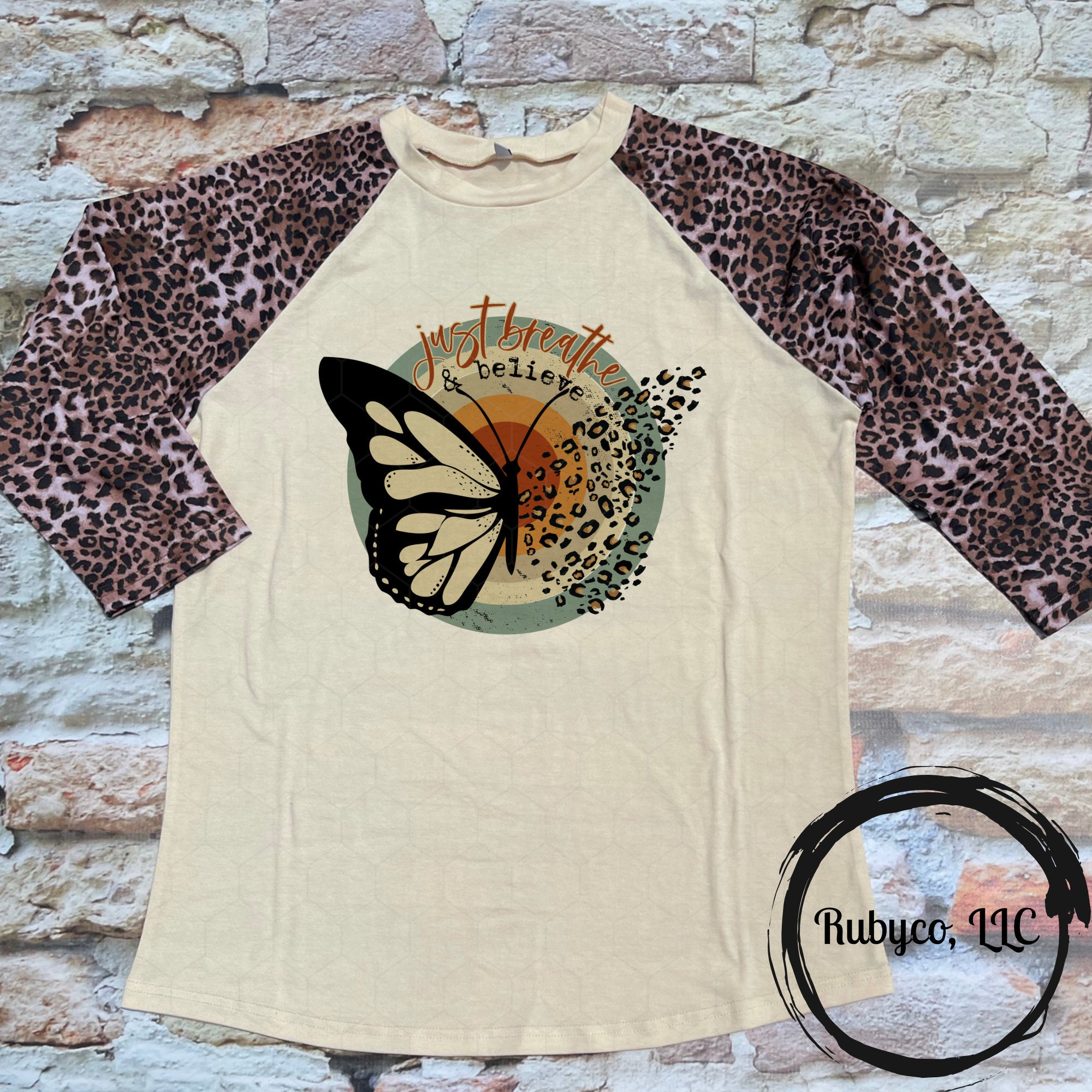 Just Breathe Butterfly Leopard Raglan Top