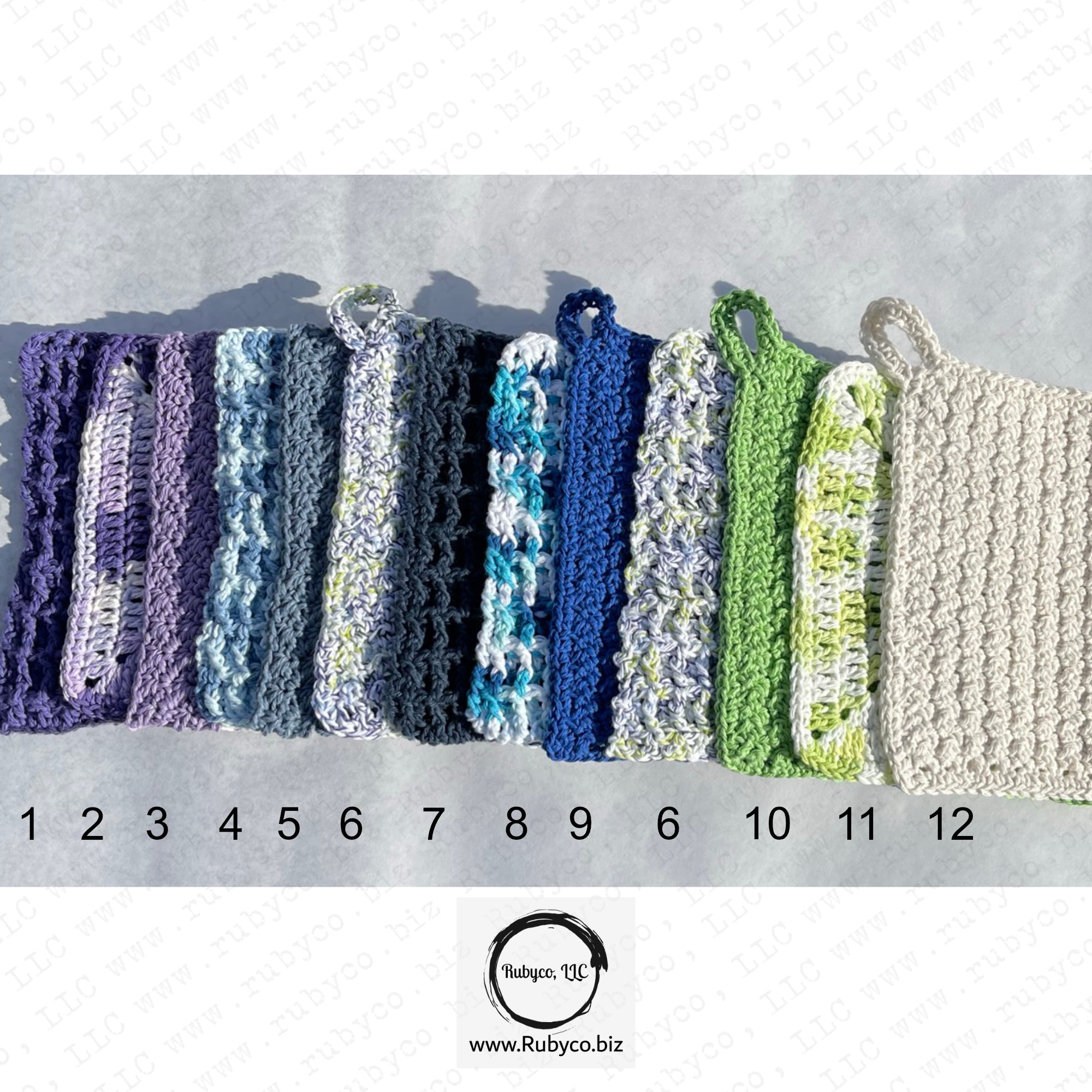 Crocheted Cotton Washcloths - Purples, Blues & Greens