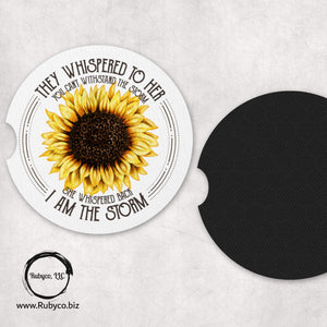 Sunflower I am the Storm Car Coasters